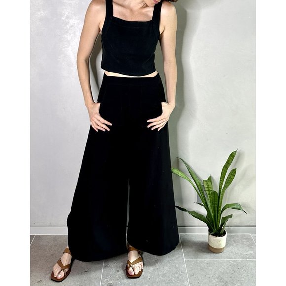 Black Linen Side Split Trousers - Bohemian Style Pants One Size - Picture 5 of 8